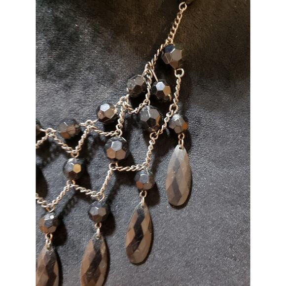 Womens Silver Tone Black Crystal Glass Beads Statement Necklace with Lobster - Picture 4 of 6